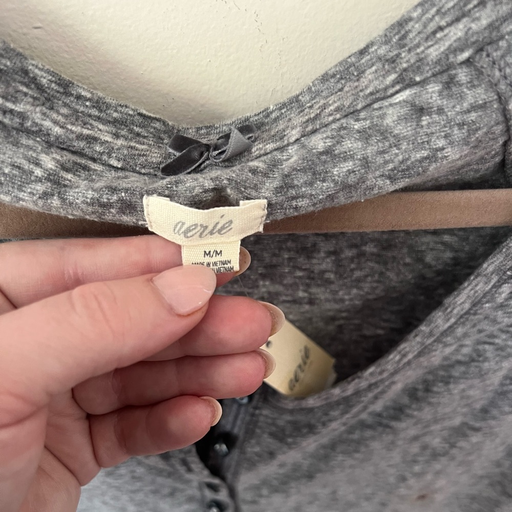 Women’s Heather Gray Long Sleeve Aerie Top with Button Down Detail - Picture 2 of 3